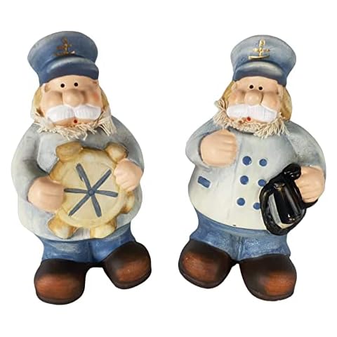 Aspinaworld Decorative Maritime Captain Figure Set of 2 Ceramic 16 cm Maritime Figure Bathroom Decoration Decorative Figure Cover