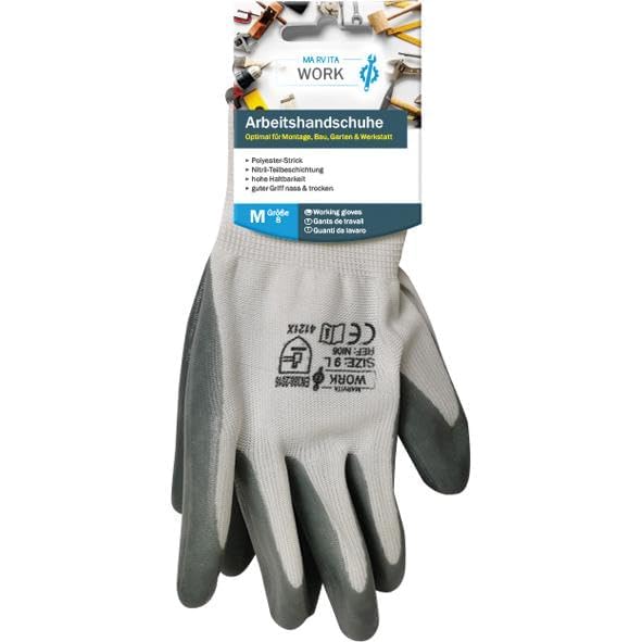 MARVITA Work Handschuhe Polyester/Nitril Größe:M-XL White/Grey Marke Kosmetik