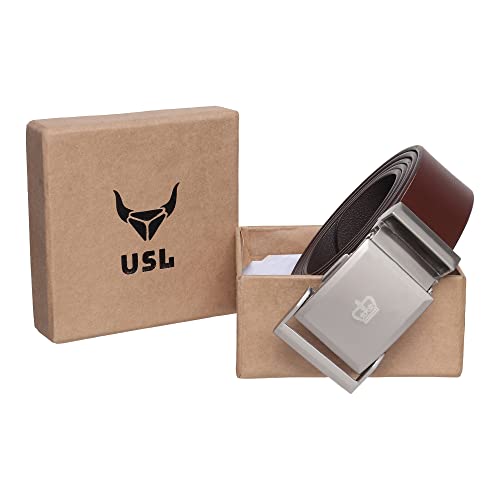 Image of USL Men's Leather Auto Lock Brown Belt For Men | Casual Mens Leather Belt