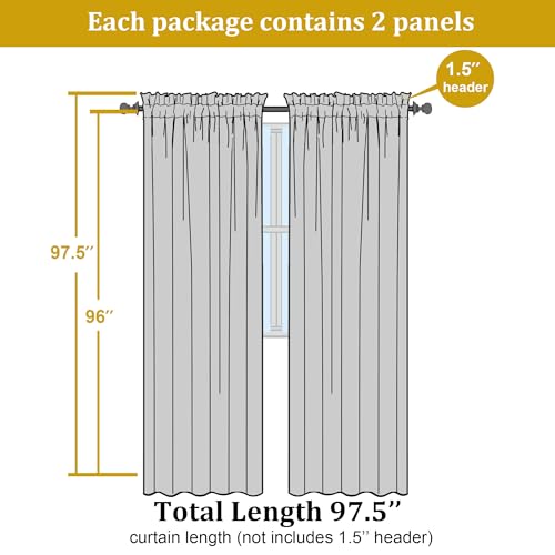 Image of OWENIE Lemon Sheer Curtains for Bedroom Living Room 96 Inches Long 2 Panels Set, Soft Solid Light Filtering Clear Sheer Ceiling to Floor for Large Window, 2Pcs, Each 42 inch W x 96 inch L, Lemon