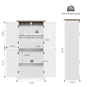 HOSTACK 64" Pantry Cabinet, Tall Kitchen Pantry Storage Cabinet, Modern Farmhouse Bathroom Storage Cabinet, Large Bookcase, 4 Doors|Adjustable Shelves, for Dining Room, Living Room, Home Office, White HOSTACK 64 Pantry Cabinet Tall Kitchen Pantry Storage Cabinet Modern Farmhouse Bathroom Storage Cabinet Large Bookcase 4 DoorsAdjustable Shelves for Dining Room Living Room Home Office White