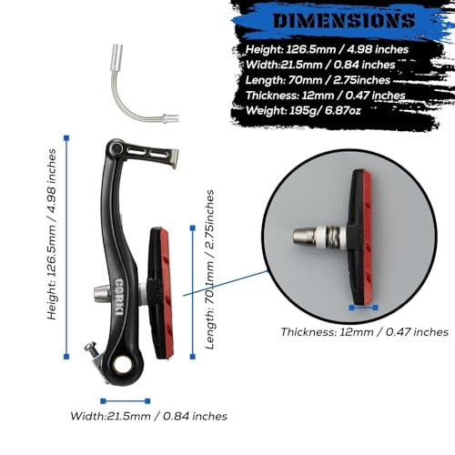 Corki Cycles Linear Mountain Bike V-Brake Set Front and Rear 2 works - 70mm Brake Pads (Black & Red), normal - Image 2