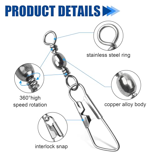 Image of Fishing Barrel Swivel with Nice Snap-100pcs Fishing Connector Snap Swivels Solid Rings Fishing High Strength Fishing Accessories Fishing Tackle（Black /Gold）