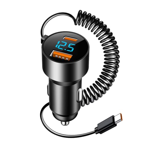 Cargador de coche USB C con cable en espiral y adaptador de carga rápida QC 3.0 para camión