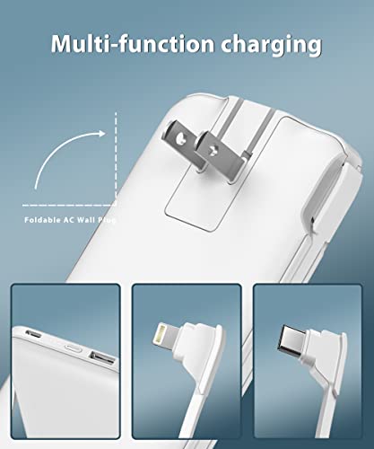 Tg90° Power Bank With Built In Ac Wall Plug, Ultra Slim 10000Mah Portable Charger With Built In Cables External Battery Pack Compatible With Iphone Android Smart Devices #TOP2