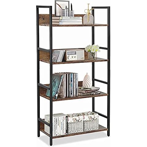 VANSPACE Bookshelf 4 Tier Industrial Bookcase Rustic Wood and Metal Standing Bookshelf Cover