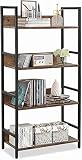 VANSPACE Bookshelf 4 Tier Industrial Bookcase Rustic Wood and Metal Standing Bookshelf with Back Pan