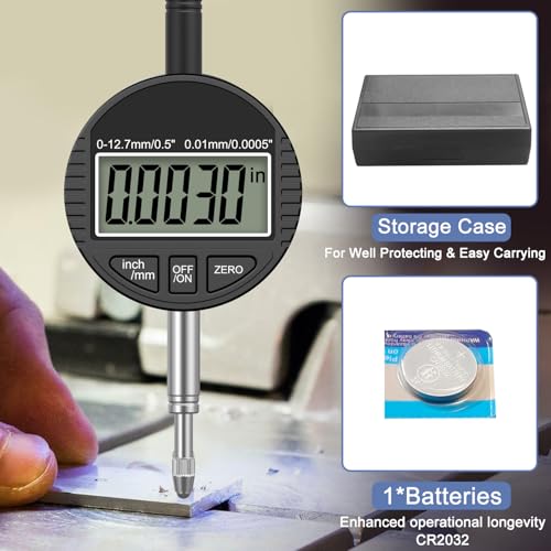 Image of HDLNKAK Digital Dial Indicator Gauge 0.5 inch /12.7mm,Resolution:0.0005'' /0.01mm | Electronic Digital Dial Indicator with Inch /Metric Conversion, LCD Display for Lathe, 3D Printing, Workshop, CNC, Table Saw