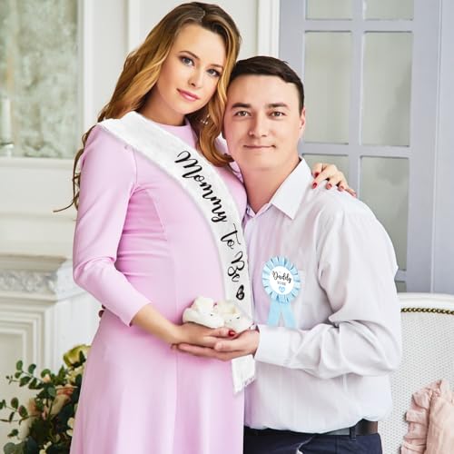 PATICARRY Mom to Be Sash & Blue Heart Tinplate – Baby Shower Set for Boy – Elegant Lace Black Lettering – Maternity Party Accessory for Gender Reveal or Baby Sprinkle by PATICARRY - Image 3