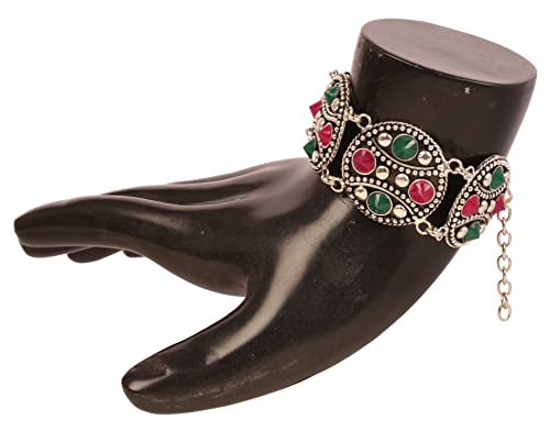 Image of Touchstone Indian bracelets for women mixed metal cuff crystal rhinestones bracelet handcrafted wrist enhancer free size designer in gold or oxidized white tone