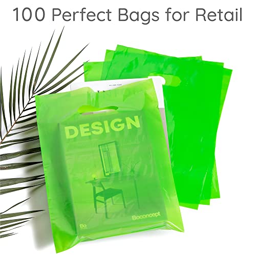 Image of Choice Marts 100 Lime Green Plastic Bags With Handles 9x12 Merchandise Bags