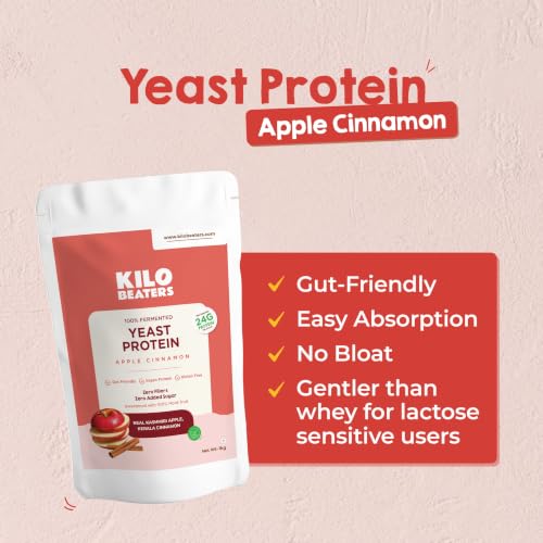 Image of Kilobeaters Fermented Yeast Protein Powder | Apple Cinnamon Flavour | 24g Protein Per Serving | Vegan Plant Protein | Gut Friendly | Gluten Free | Zero Added Sugar | Zero Fillers | 1kg