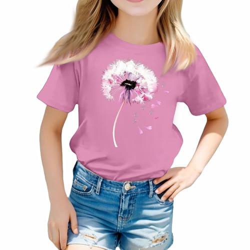 Girls Shirt Summer Short Sleeve Crewneck Tops Kids Flower Graphic Tees Teen Cute T Shirts Blouses Crop Tops for Girls