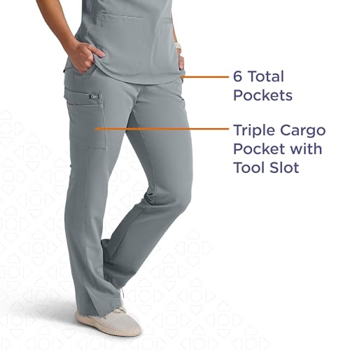 Image of ave. Varick Women's Scrub Pants, Elastic Waistband, 4-Way Stretch Fabric, Fade Resistant, Machine Washable Scrubs, Wrinkle-Resistant, For Nurses & Medical Professionals, (M, Gray)
