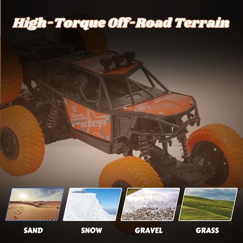 Image of Gooyo GY-104SP Hi-Speed Rechargeable Remote Control Rock Crawler Car with Smoke | 8 Tyres Monster Truck with Spray | 4x4 Off-Road RC Car Toy | Orange | in-Built Battery | Gift Box Packaging