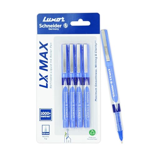Image of Luxor Schneider LX Max Roller Pen - 0.5mm Fine Tip | Smooth & Smudge-Free Writing | Pack of 2 Blue Pens