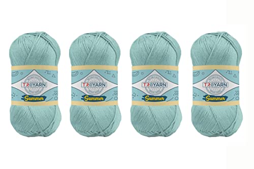 Image of TROYARN Summer (4- Skeins Pack) Silk Effect Hand Knitting Yarn Crochet Art Lace Craft 100% Microfiber Acrylic 4x100 gr (4x383 yds) (105463 - Dark Mint)