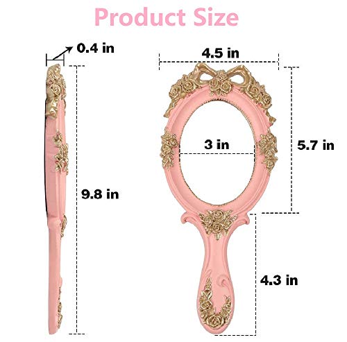Netnetmall Vintage Mirror With Handheld, Makeup Mirror, Vanity Mirror, Crafted Rose, Solid Resin, Hand Spray Gold, Unique Spray, Princess Beauty, Lolita, Classic Rose, Hand Held, Victoria (Pink) #TOP4