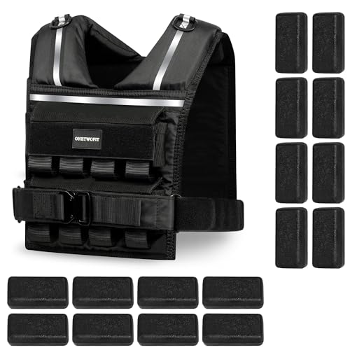 ONETWOFIT Chaleco Lastrado Ajustable 20 kg, Chaleco Peso Entrenamiento con Pesos de Hierro Extraíbles, Chaleco de Lastre con Extra Gruesas de 1,2 Pulgadas, para Musculación y Entrenamiento de Fuerza