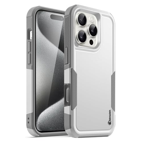 Image of KARWAN Shockproof Back Case Cover Compatible with iPhone 16 Pro Max, Heavy Duty Case with 360 Degree Camera Protection, Dual Layer Rugged Bumper Protection Cover with Matte Finish (White)