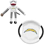 Littlearth NFL Los Angeles Chargers Sock Monkey and Flying Disc Pet Toy Combo Set, Team Color, One Size