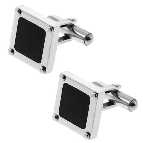 Gem Stone King Mancuernas Acero Plata y Negro 15x15 mm miniatura 1