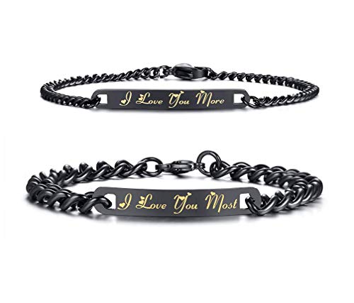 SunnyHouse Jewelry His or Hers Matching Set I Love You More I Love You Most Couple Bracelet Simple Korean Style