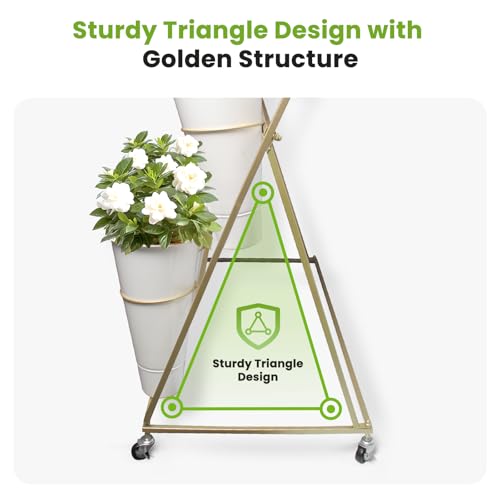 LOPOO Flower Display Stand with 12PCS Buckets, 3-Tier Tall Plant Stand with Wheels Heavy Duty Pot Stand Ladder Shelf for Outdoor Indoor Plant, Rolling Flower Cart with Buckets for Garden Patio Florist - Thumbnail 4