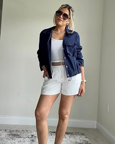 Onedreamer Women's Military Safari Cropped Jackets Button Down Lightweight Oversized Utility Anorak Coat With Pockets #TOP1