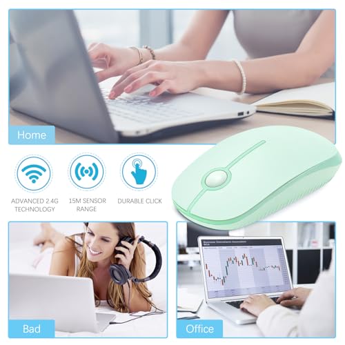 Image of VssoPlor Wireless Mouse, 2.4G Slim Portable Computer Laptop Mouse with Nano Receiver Quiet Silent Optical Mice for Notebook, PC, Laptop, Computer-Light Green