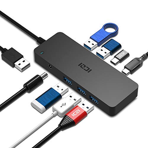 ICZI Hub USB 3.0 Alimenté 5 Ports USB 3.0 et 2 USB Type C Ports pour Le Transfert de Données avec Adaptateur D'alimentation USB Data Hub - Noir Cover