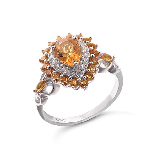 ATTA GEMS Gorgeous Women Statement Band Ring Natural Yellow Citrine Sterling Silver Rings for Ladies, Size 8
