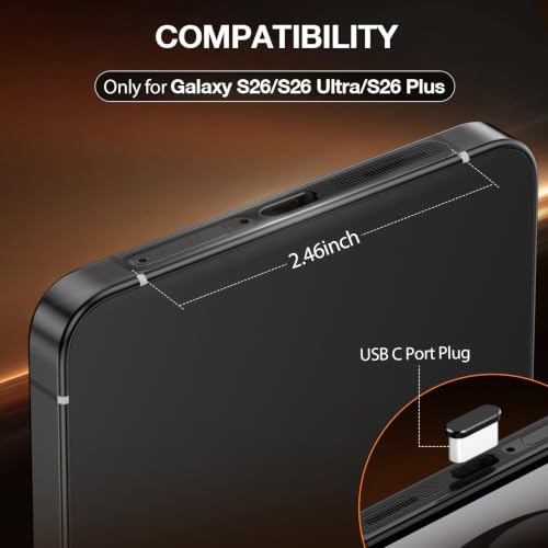 Tapón antipolvo USB C y protector de altavoz compatible con Samsung Galaxy S26 Ultra en malla negra 2
