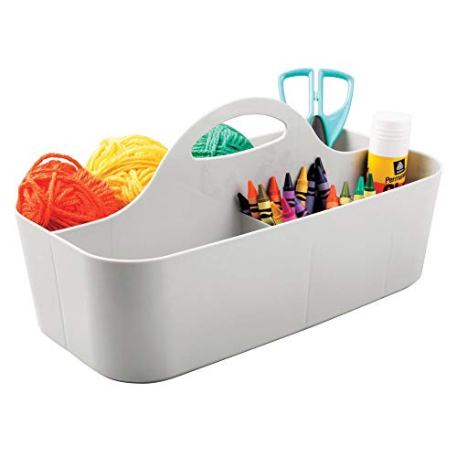 mDesign Plastic Portable Craft Storage Organizer Caddy Tote, Divided Basket Bin with Handle