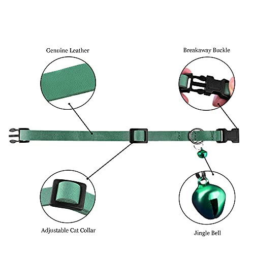 Murom Breakaway Cat Collar Leather Soft Adjustable Pet Kitten Collars With Bell Pink Brown Blue Green Red (Green) #TOP3