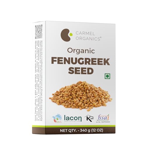 Image of CARMEL ORGANICS Fenugreek Seed /Methi Seeds (Whole, 340 Grams) For Your Hair Growth & Health Care,Trigonella Foenum-Graecum,Jaivik Bharat Certified,Menthya ,Venthayam,Menthulu,No Added Preservatives