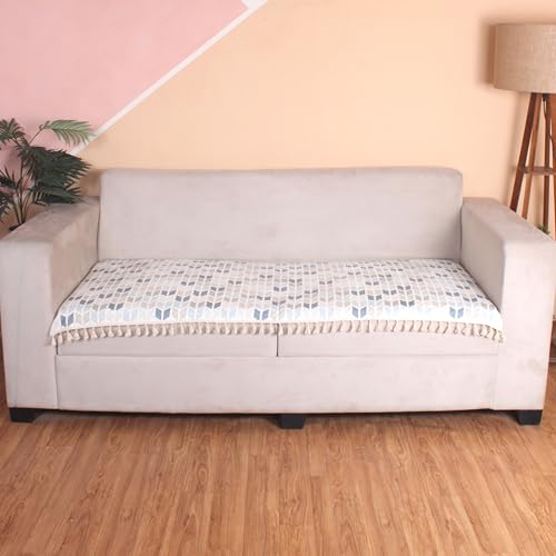 BRICK HOME 2 Seater Printed Quilted Velvet Sofa Slip Cover Protector with Tassels (Nordic Abstract)
