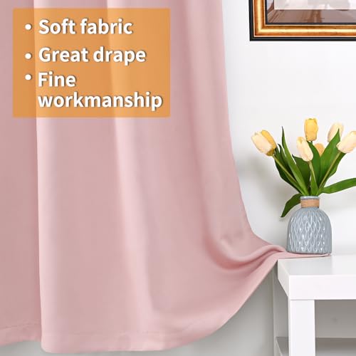 Image of YoungsTex Short 100% Blackout Curtains 45 Inches Length for Kids Bedroom, Thick Full Light Blocking Thermal Insulated Blackout Window Drapes with Liner, Baby Pink, 2 Panels, 42 X 45 Inch