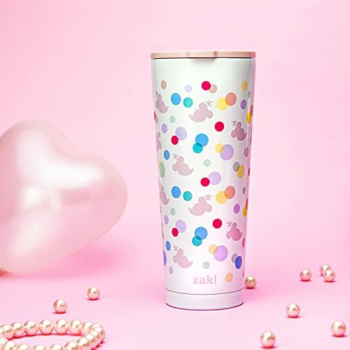 Image of Zak Designs Disney Minnie Mouse Vacuum Insulated Stainless Steel Travel Tumbler with Splash-Proof Lid, Includes Reusable Plastic Straw and Fits in Car Cup Holders (18 /8 SS, 25 oz, Dots)