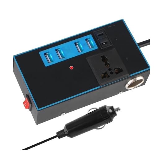 Conversor Inversor Corriente para Coche 12 V/24 V CC A 110 V/220 V CA Convertidor USB/PD/Tipo C Cargadores 200 W 8 Puertos Interruptor Encendido/Apagado Inversor Corriente(Metal A)