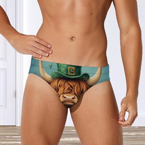 Highland Cow St Patricks Day Men's Swim Brief Sexy Bikini Swimwear Swimsuit Trunks Bathing Suits4