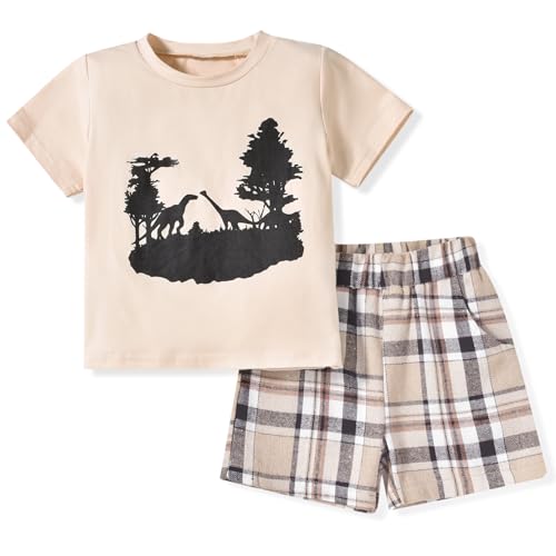 Image of fioukiay Toddler Boy Summer Clothes Outfits Little Kids Short Sleeve Funny Letter Print T-Shirt Camo Shorts Clothing Set