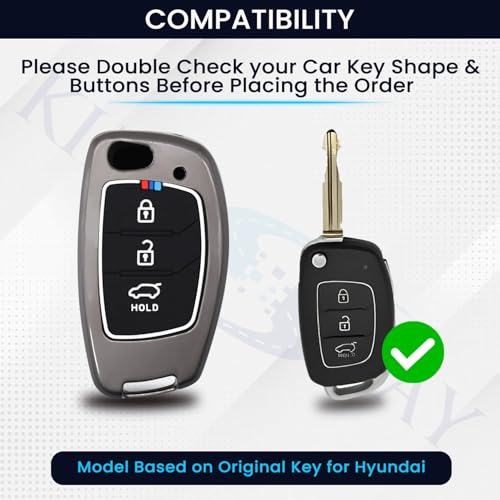 Image of KINGSWAY Hyundai Car Key Cover and Keychain Perfect Shape and Compatible with 3 Buttons Smart Key of All Hyundai Cars, Remote Key Shell, Key Case, Car Key Chain Cover, 360 Protection, Gunmetal Grey