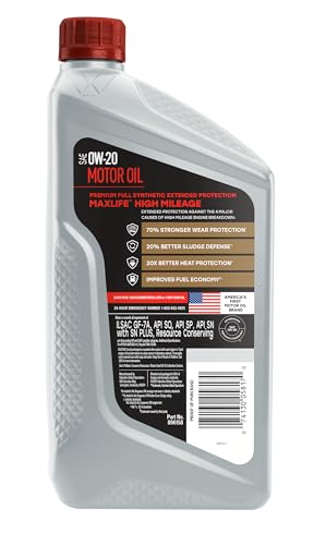 Image of Valvoline MaxLife Extended Protection High Mileage 0W-20 Full Synthetic Motor Oil 1 Quart