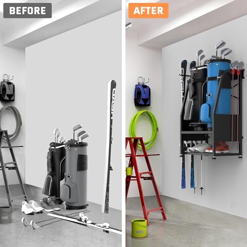 WALMANN Wall Mount Golf Bag Organizer, 2 Golf Bags Stand, Black - image 7
