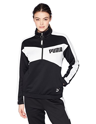 PUMA Women's Archive T7 Half Zip Crewneck Sweater, Black, L