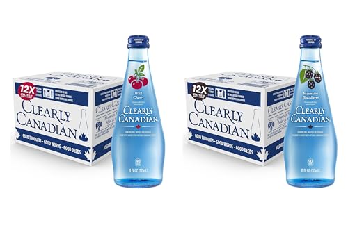 Image of Clearly Canadian Sparkling Flavored Water, 11 oz Glass Bottles - Variety of Refreshing Flavors, Premium Carbonated Beverage, Available in 12-Pack and 24-Pack Options (24 Pack, Cherry /Blackberry)