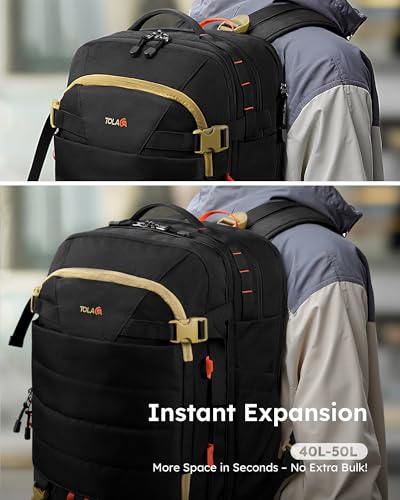 Tolaccea Carry on Travel Backpack, TSA Friendly Flight Approved Laptop Backpack Duffle Bag for Men Women with Dual Laptop Storage for 17.3", USB Charging Port, Business Rucksack 40L-50L Expandable3
