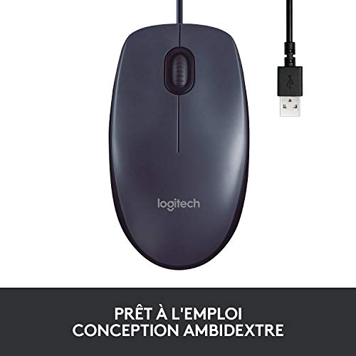 Logitech B100 Souris Filaire USB, 3 Boutons, Suivi Optique, Ambidextre, Compatible avec PC/Mac/Ordinateur Portable/Chromebook - Noire – Image 5