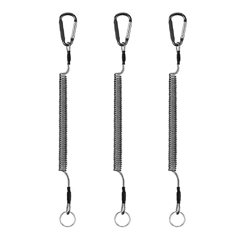 ASISUN Lot de 3 chaînes de clés rétractables - 1,2 m de long - Noir - Expandeur avec mousqueton - Mousqueton avec bande pour hommes, femmes et campeurs